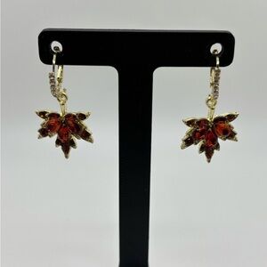 Elegant Gold and Red Leaf Earrings